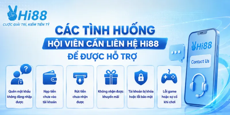 Các tình huống hội viên cần liên hệ Hi88 để được hỗ trợ