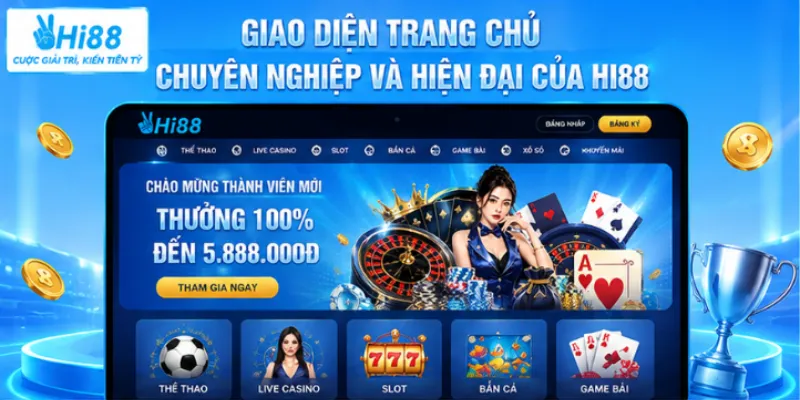 Giao diện trang chủ chuyên nghiệp và hiện đại của nền tảng giải trí Hi88. 