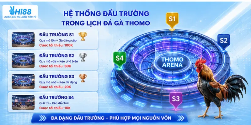 Hệ thống đấu trường trong lịch đá gà Thomo