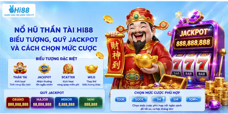 Nổ hũ thần tài Hi88 – Biểu tượng, quỹ jackpot và cách chọn mức cược