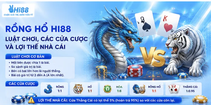 Rồng hổ Hi88 – Luật chơi, các cửa cược và lợi thế nhà cái